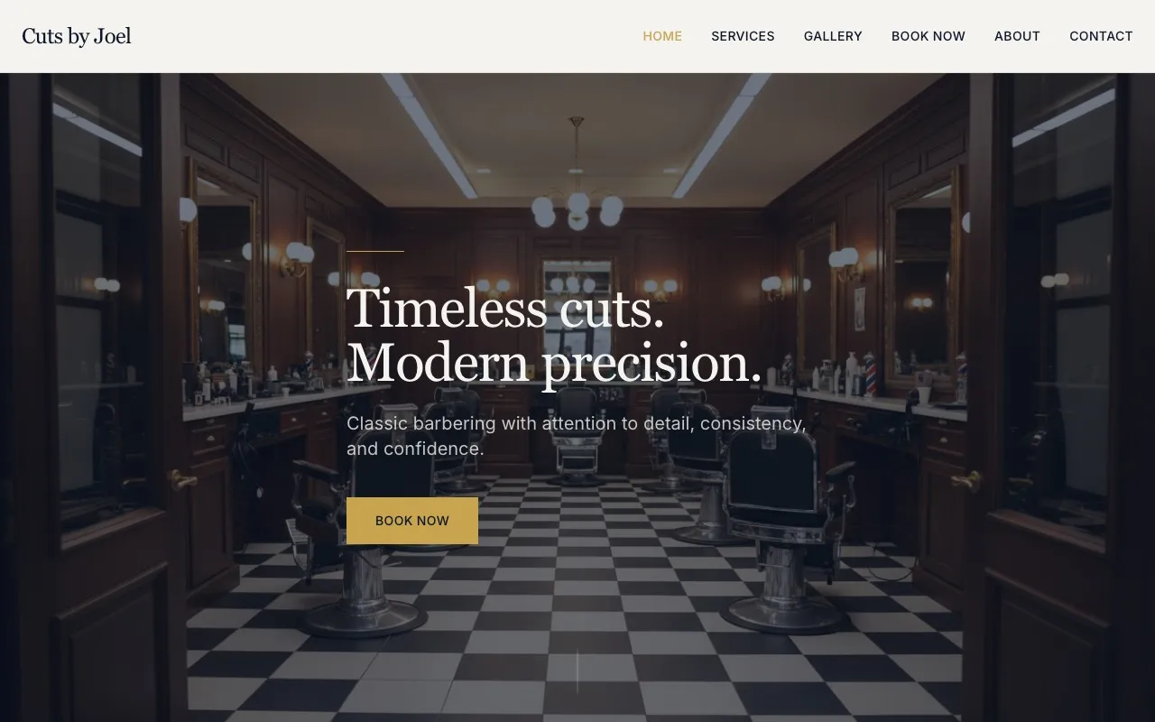 His own barber business website built by Joel
