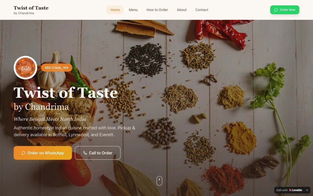 Chandrima's cloud kitchen website built by Sraddha