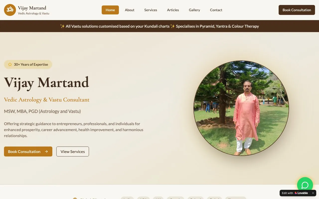 His father's astrology consultancy website built by Vinayak