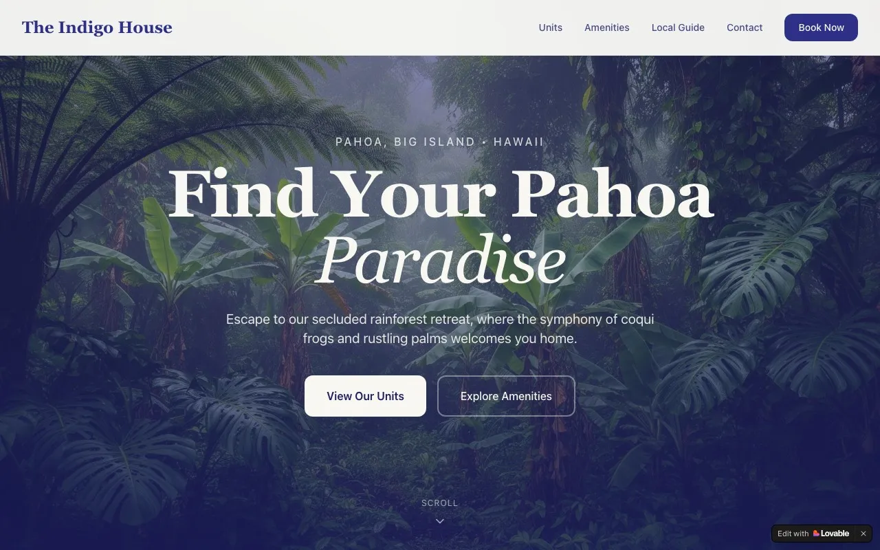 His parents' Indigo House Airbnb website built by Yosup