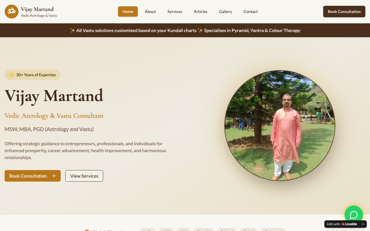 His father's astrology consultancy website built by Vinayak