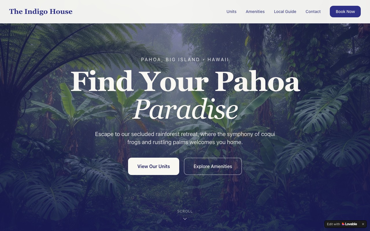 His parents' Indigo House Airbnb website built by Yosup